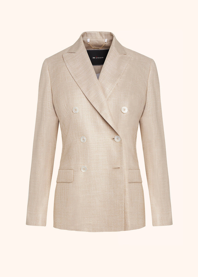 Kiton beige double-breasted jacket for woman, made of viscose