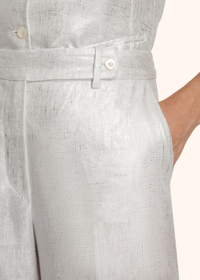 Kiton silver trousers for woman, made of linen - 4