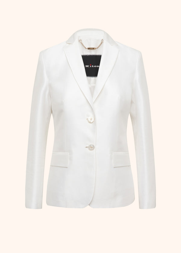 Kiton optical white single-breasted jacket for woman, made of cotton