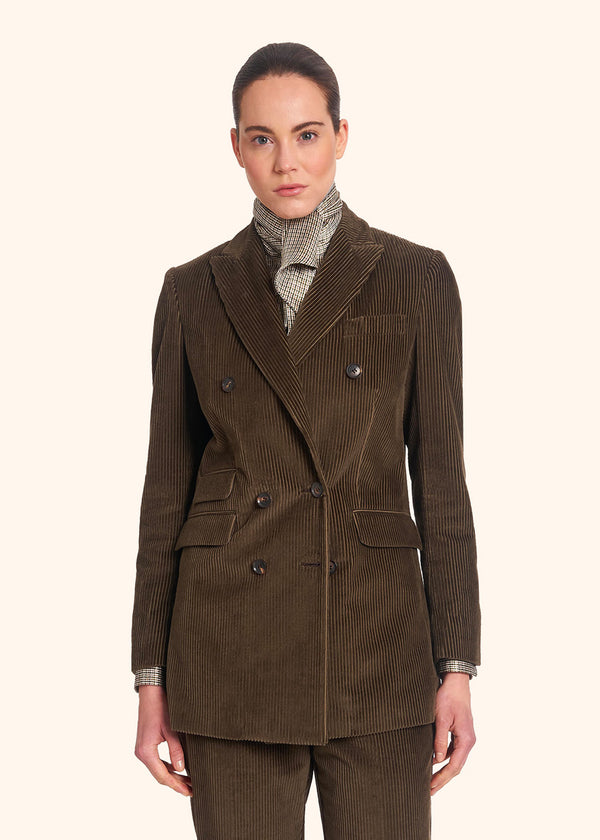 Kiton dark beige double-breasted jacket for woman, made of cotton - 2