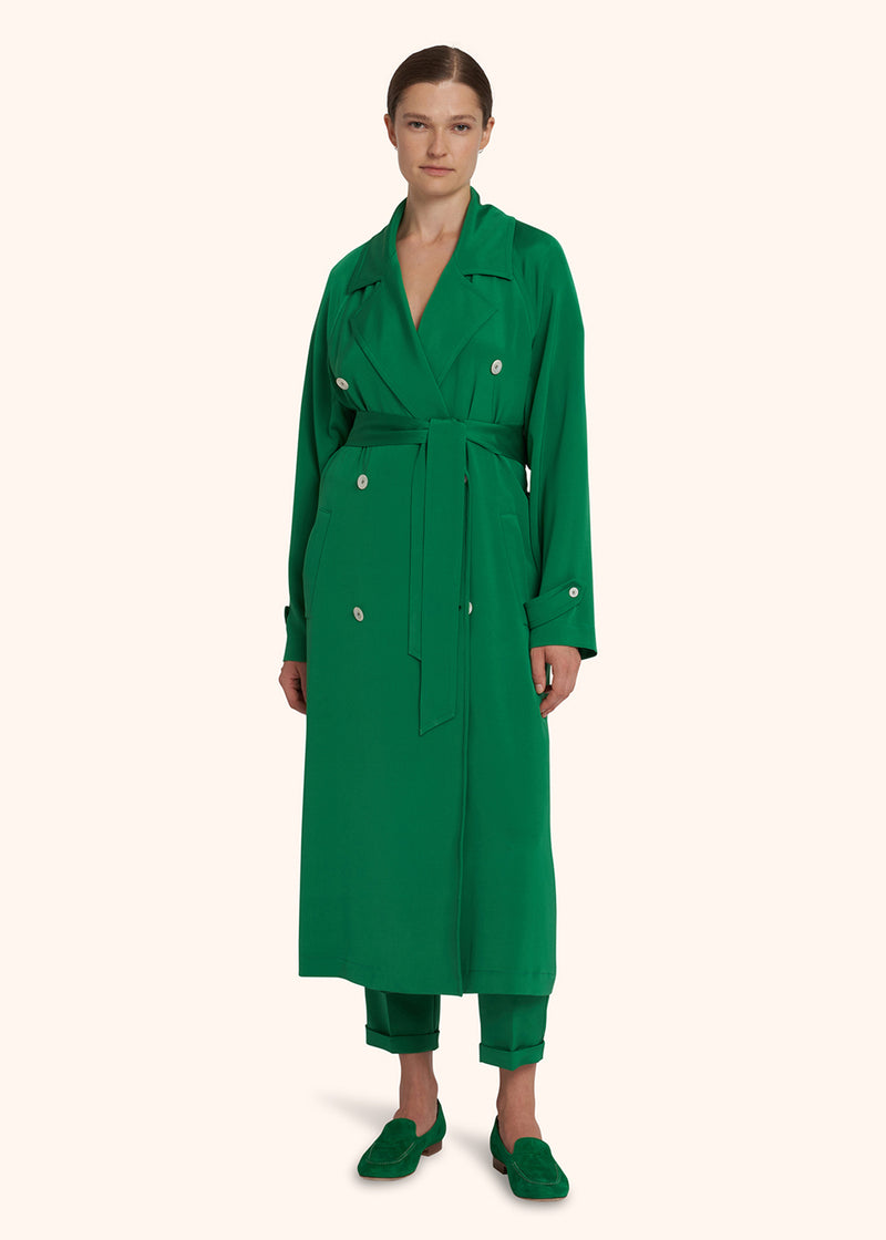 Kiton emerald green double-breasted coat for woman, made of silk - 5
