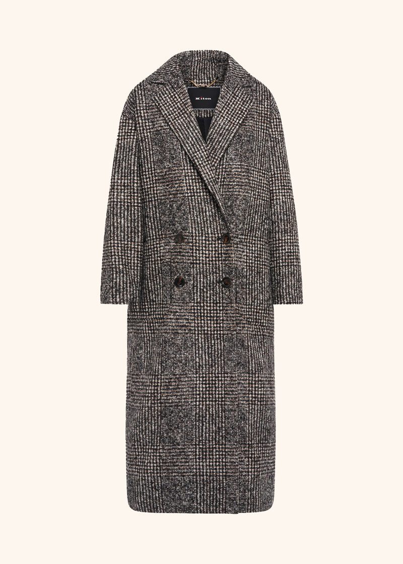 Kiton brown double-breasted coat for woman, made of alpaca