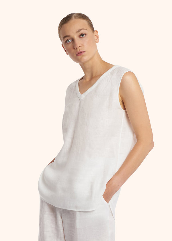 Kiton white sleeveless shirt for woman, made of linen - 2