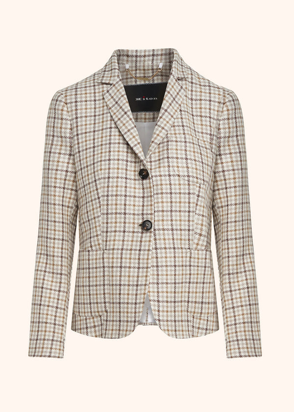 Kiton beige single-breasted jacket for woman, made of linen