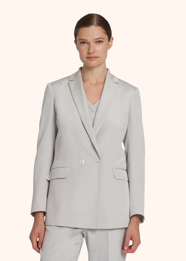 Kiton light grey double-breasted jacket for woman, made of silk - 2