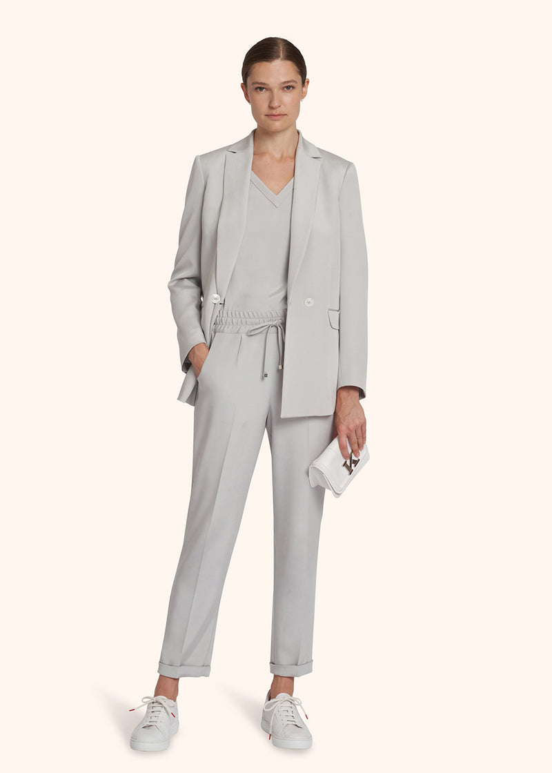 Kiton light grey double-breasted jacket for woman, made of silk - 5