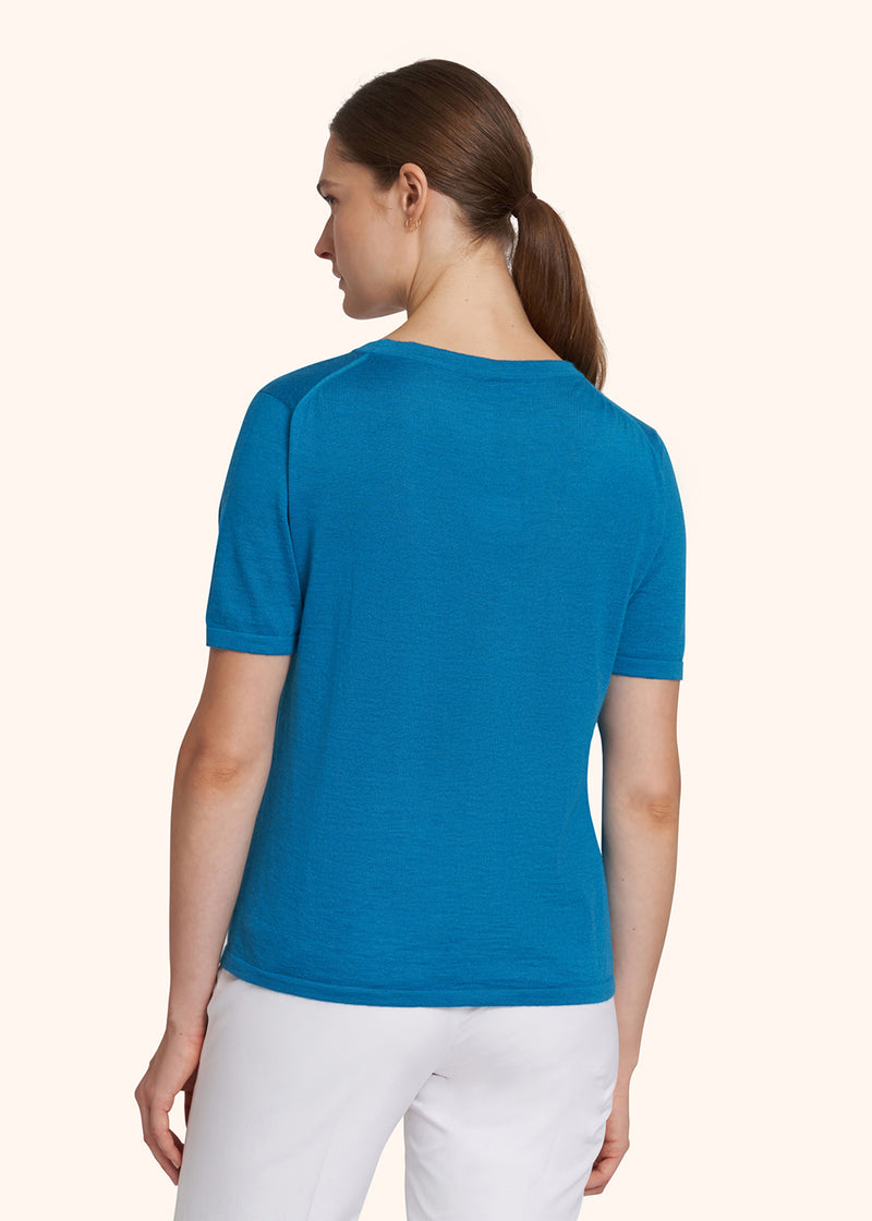 Kiton ocean blue/light grey jersey round neck for woman, made of cashmere - 3
