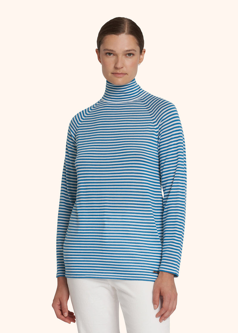 Kiton white/ocean blue jersey high neck for woman, made of cashmere - 2