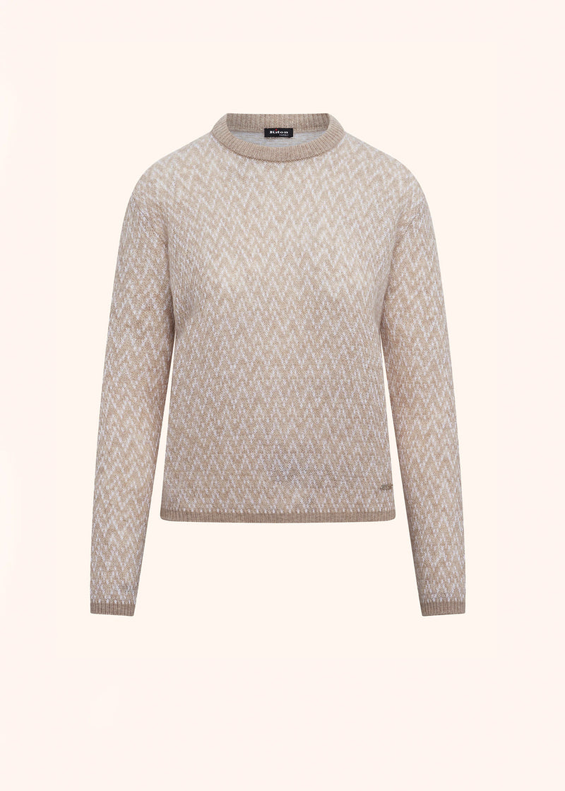 Kiton beige/white jersey round neck for woman, made of cashmere