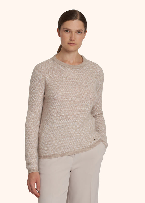 Kiton beige/white jersey round neck for woman, made of cashmere - 2