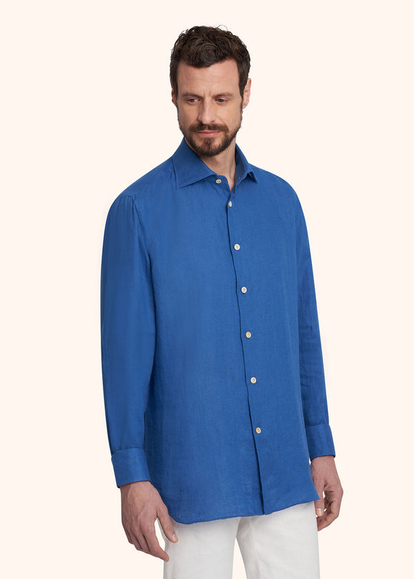 Kiton cornflower blue shirt for man, made of linen - 2