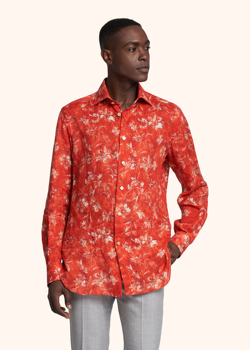 Kiton red shirt for man, made of linen - 2
