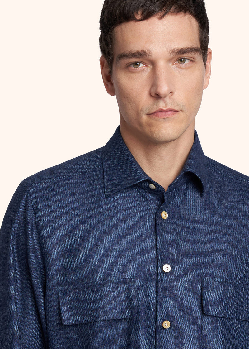 Kiton blue shirt for man, made of cashmere - 4