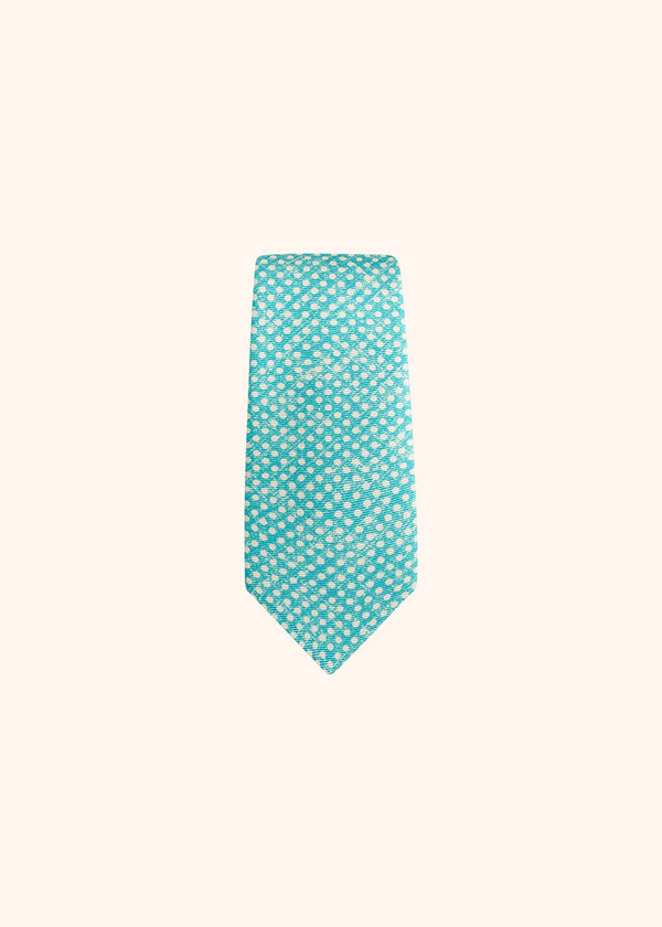 Kiton white polka dot design against an aqua green background tie for man, made of silk - 2