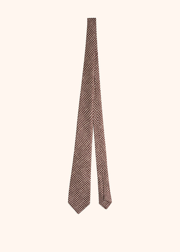 Kiton white polka dot design against a brown background tie for man, made of silk