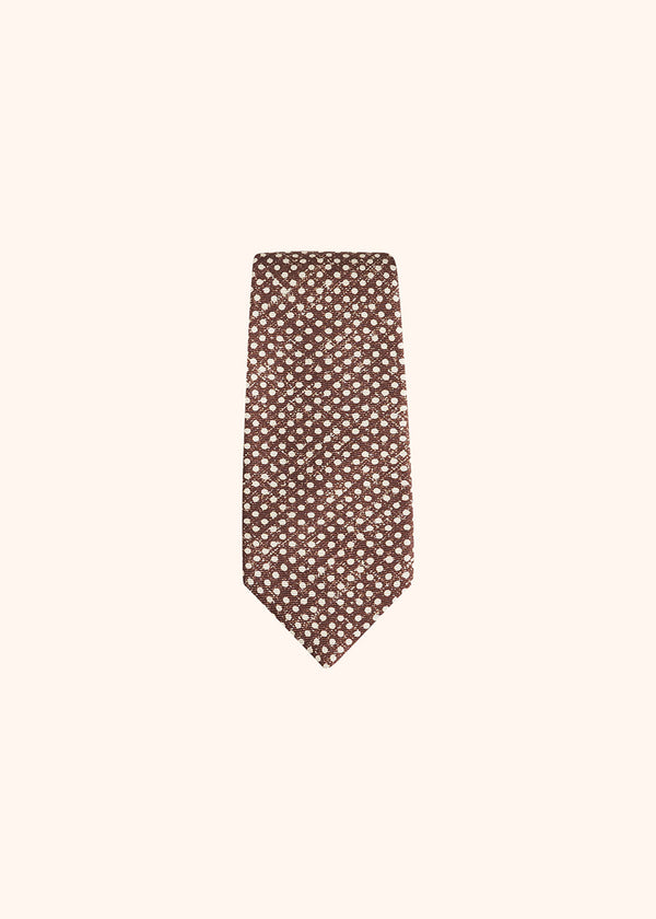 Kiton white polka dot design against a brown background tie for man, made of silk - 2