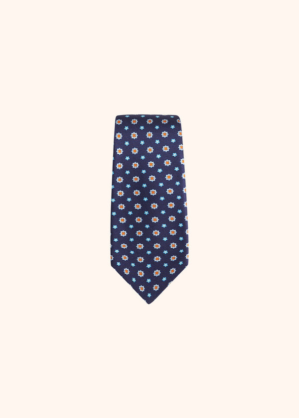Kiton blue, white and orange floral design tie for man, made of silk - 2