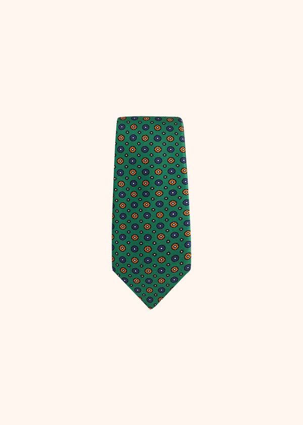 Kiton green, yellow and blue floral design tie for man, made of silk - 2
