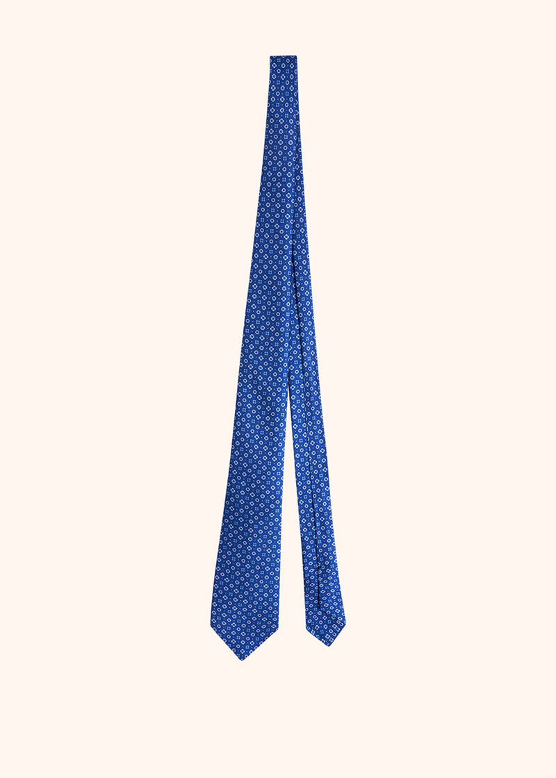 Kiton cornflower blue and white floral design tie for man, made of silk