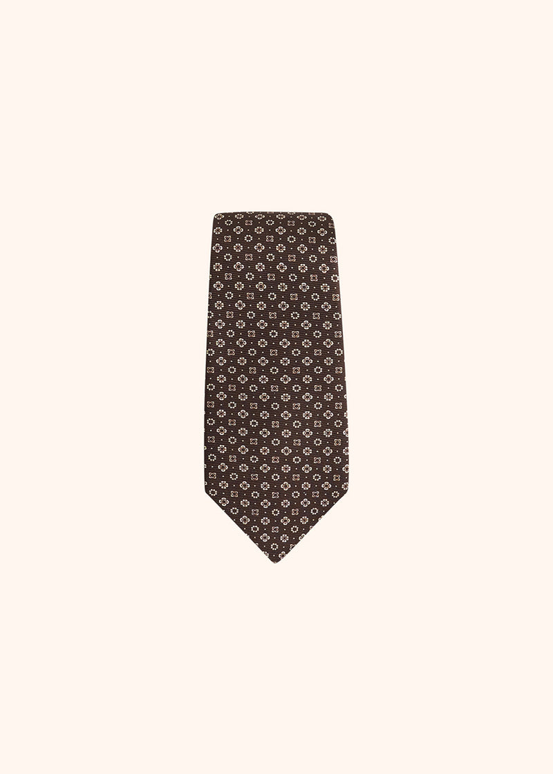 Kiton brown and white floral design tie for man, made of silk - 2