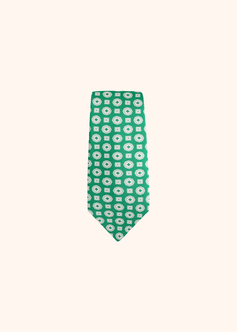 Kiton green and white medallion design tie for man, made of silk - 2