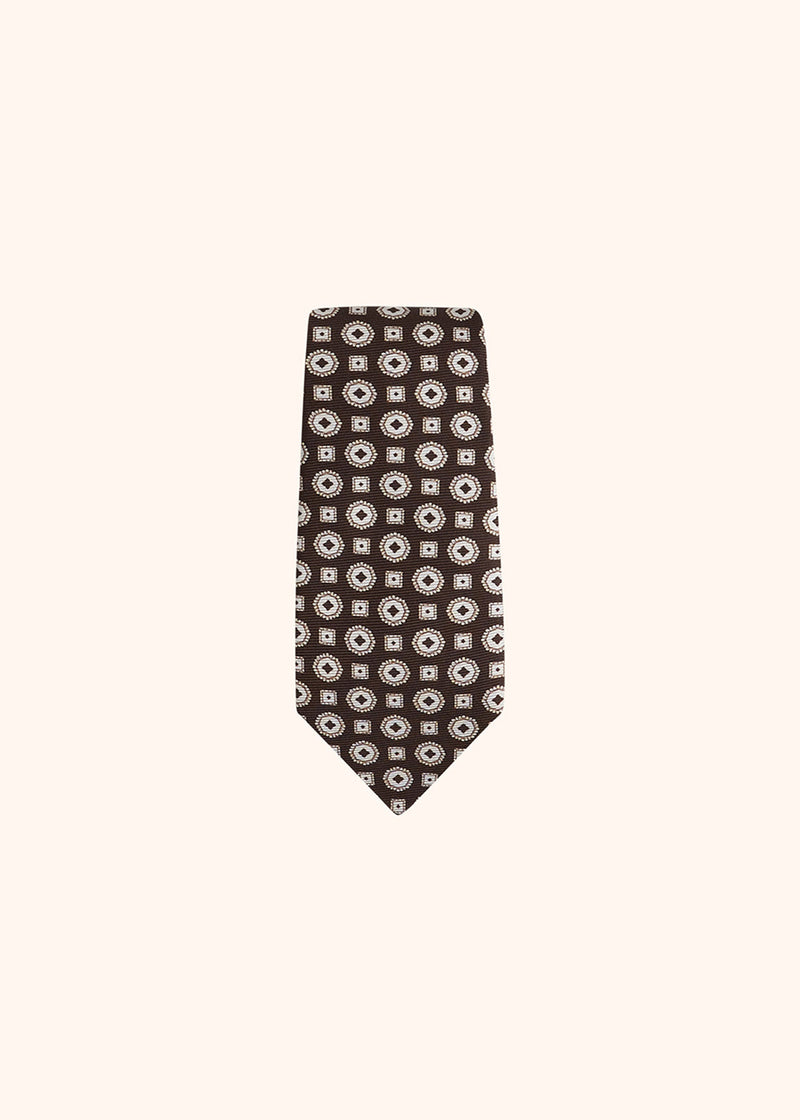 Kiton brown and white medallion design tie for man, made of silk - 2