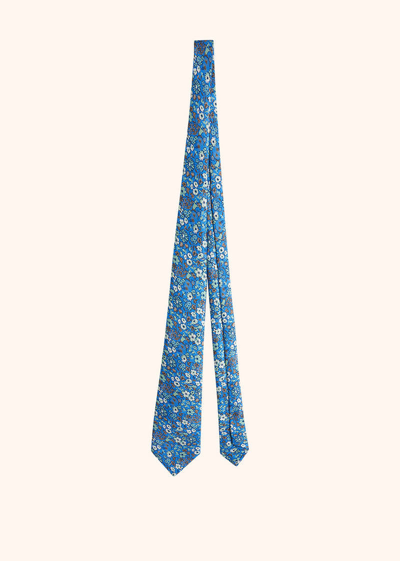 Kiton sky blue, beige, green and white floral design tie for man, made of silk