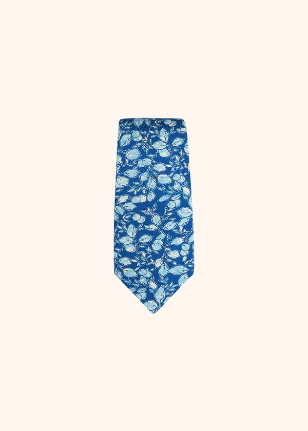 Kiton dark blue, sky blue and white floral design tie for man, made of silk - 2