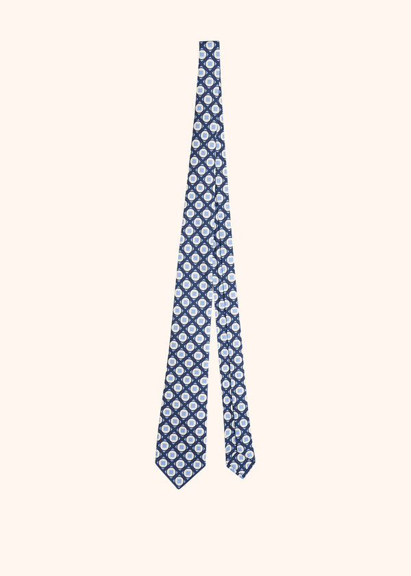 Kiton dark blue, white and sky blue geometric design tie for man, made of silk