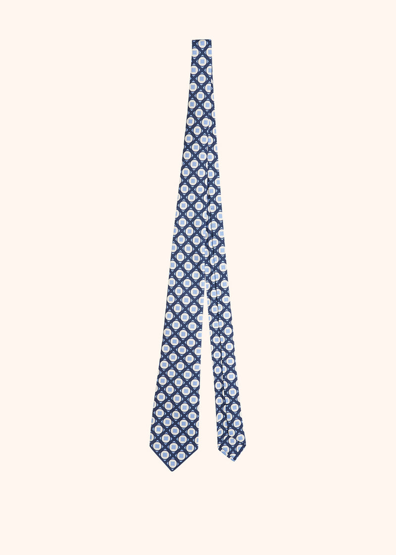 Kiton dark blue, white and sky blue geometric design tie for man, made of silk