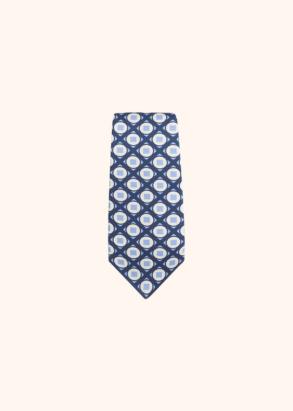 Kiton dark blue, white and sky blue geometric design tie for man, made of silk - 2