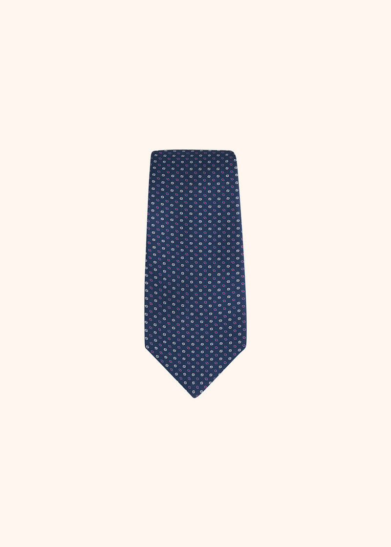 Kiton dark blue, sky blue, white and red micro-design tie for man, made of silk - 2