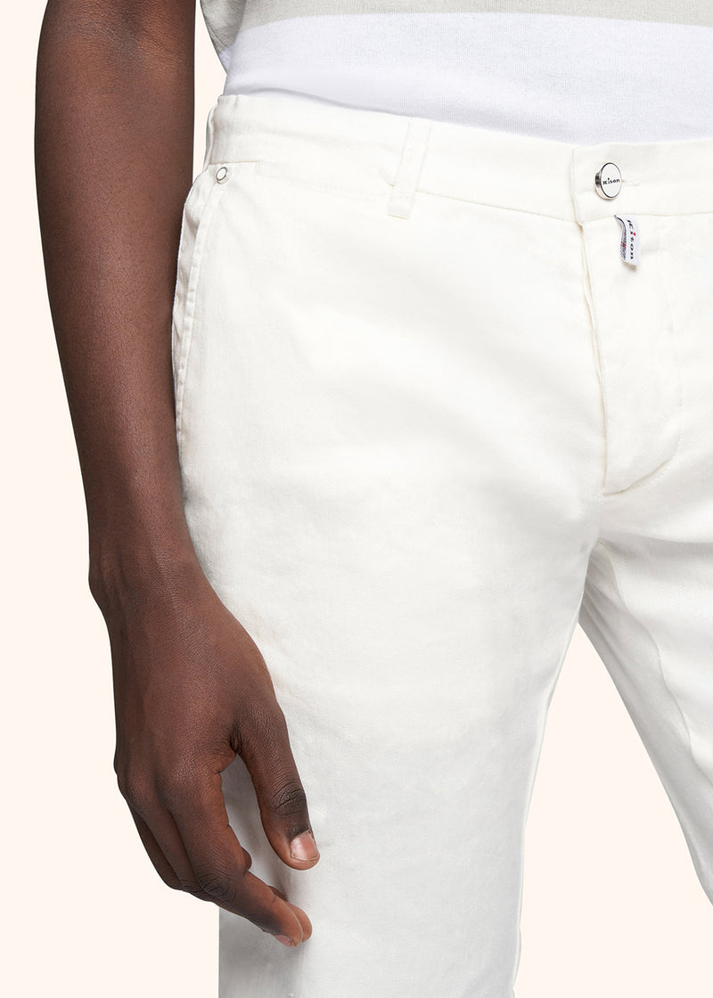 Kiton cream white trousers for man, made of linen - 4