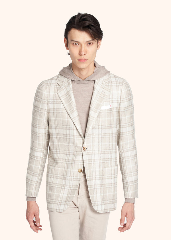 Kiton beige single-breasted jacket for man, made of wool - 2
