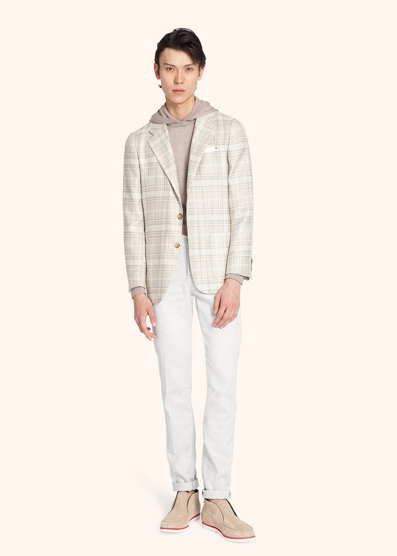 Kiton beige single-breasted jacket for man, made of wool - 5