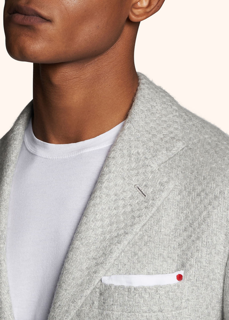 Kiton light grey single-breasted jacket for man, made of cashmere - 4