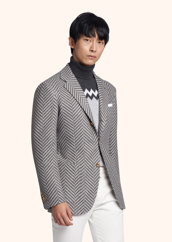 Kiton medium grey single-breasted jacket for man, made of cashmere - 2