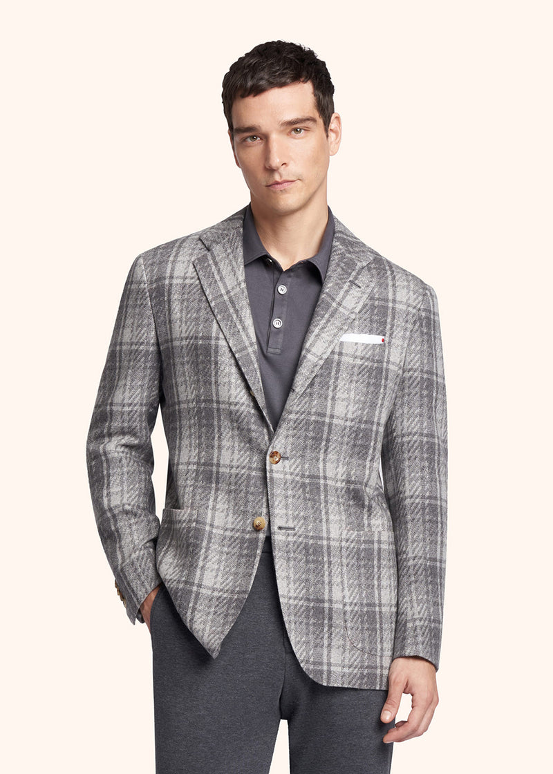 Kiton medium grey single-breasted jacket for man, made of cashmere - 2
