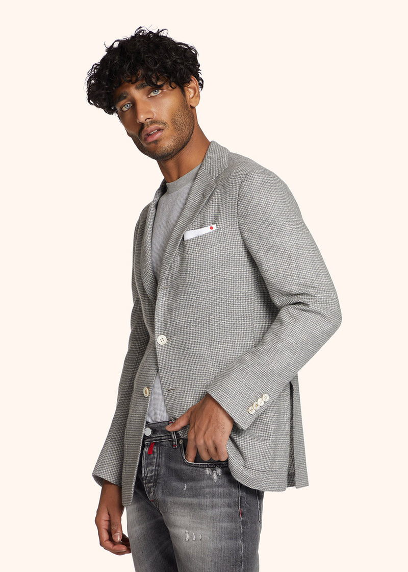 Kiton light grey single-breasted jacket for man, made of cashmere - 2