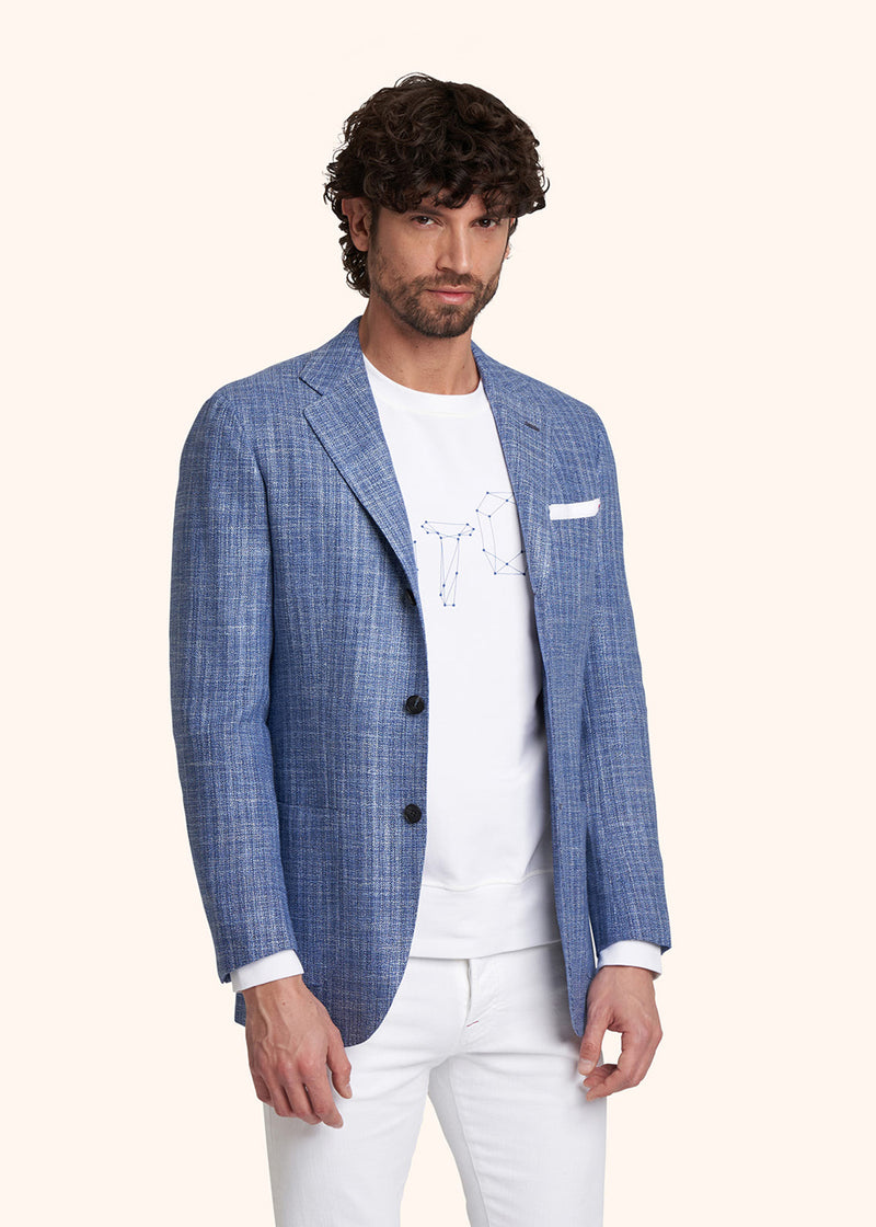 Kiton sky blue single-breasted jacket for man, made of cashmere - 2