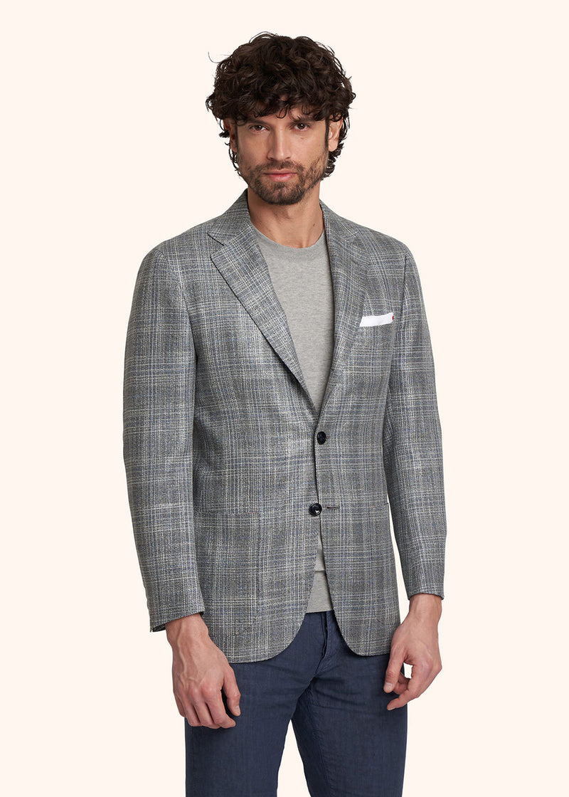 Kiton medium grey single-breasted jacket for man, made of virgin wool - 2