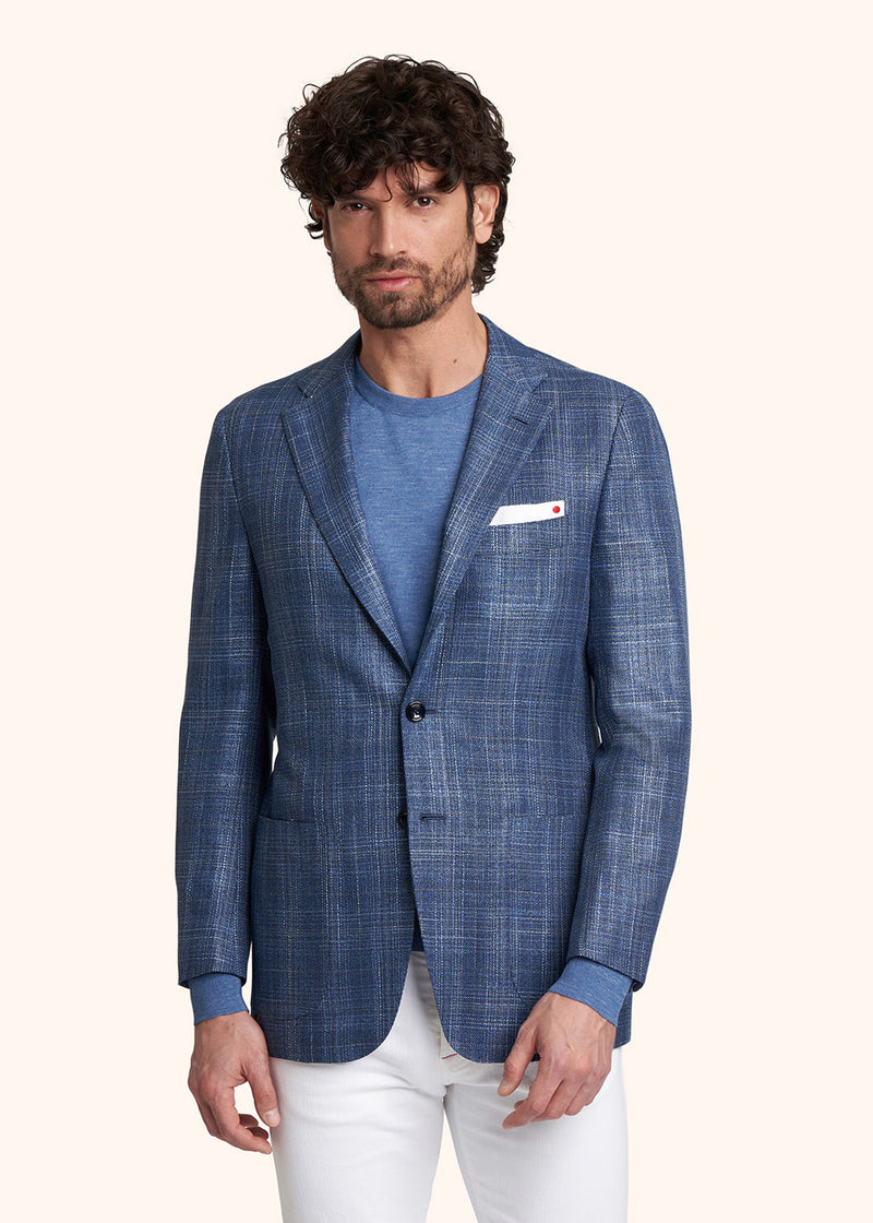 Kiton blue single-breasted jacket for man, made of virgin wool - 2