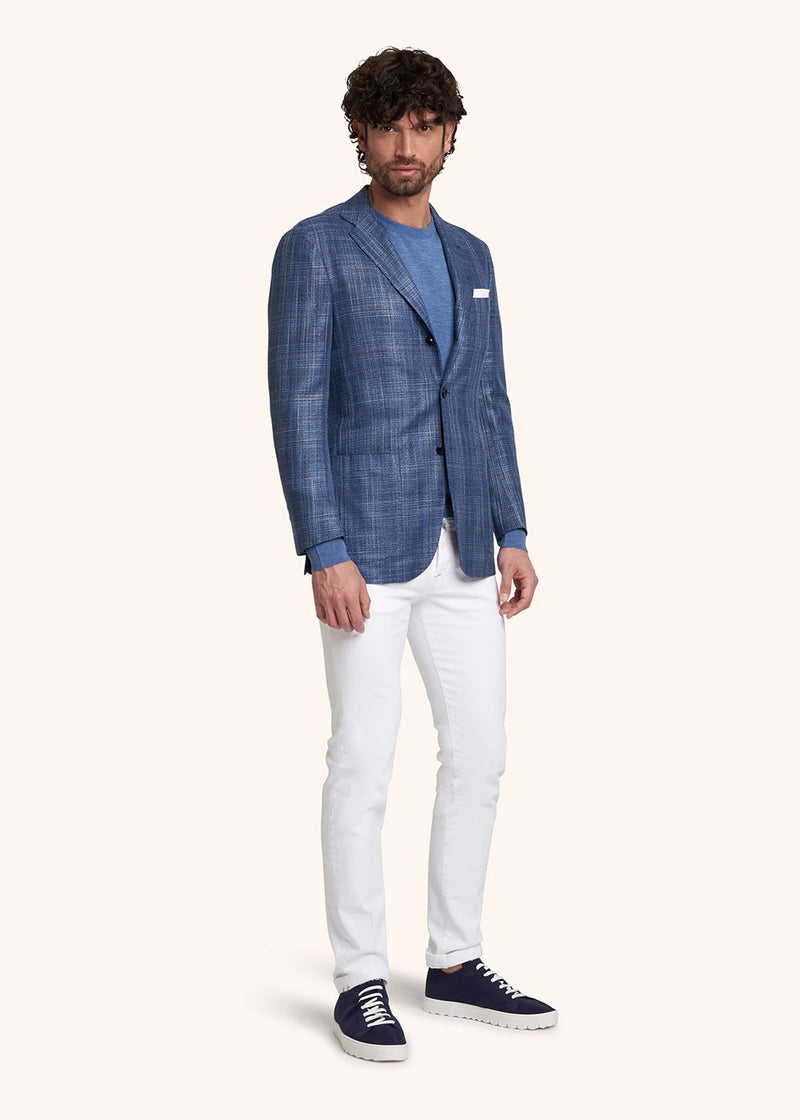 Kiton blue single-breasted jacket for man, made of virgin wool - 5