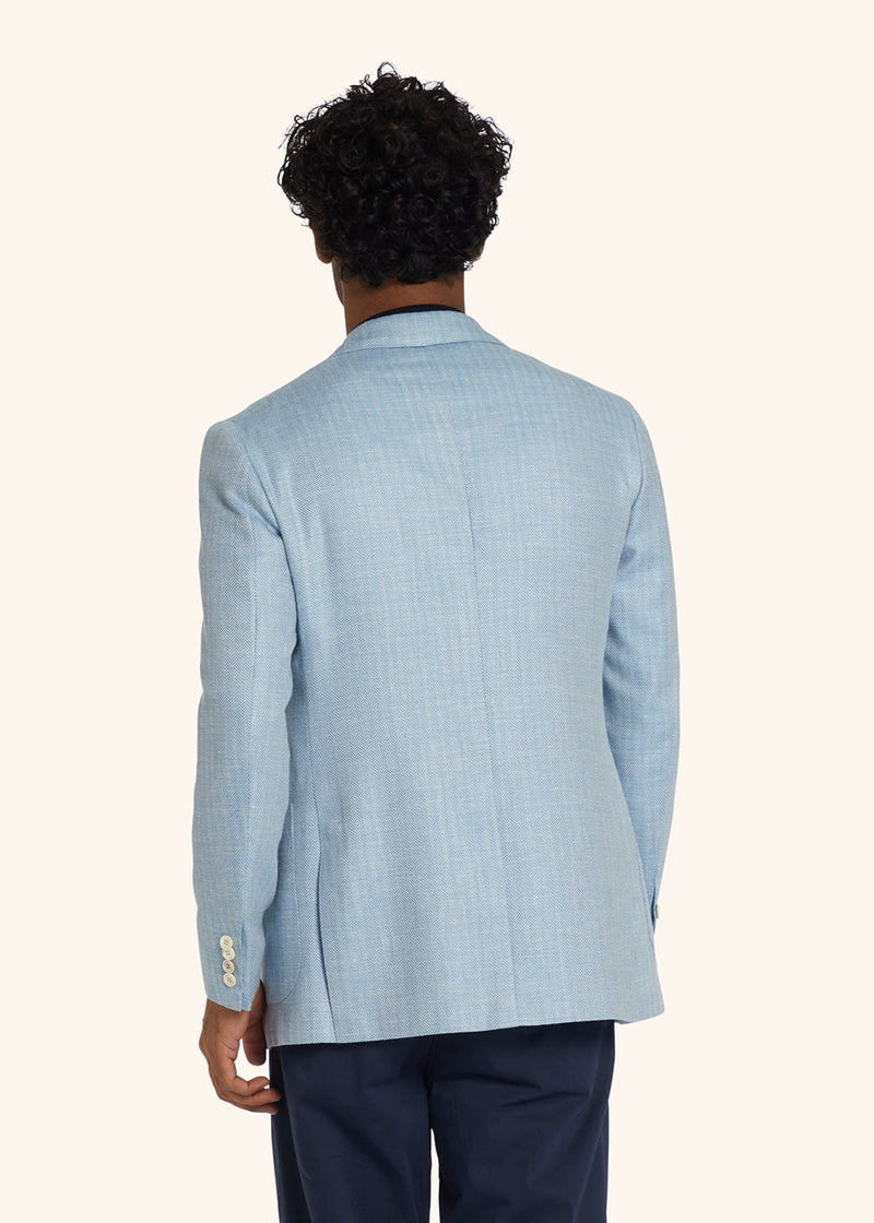 Kiton sky blue single-breasted jacket for man, made of virgin wool - 3