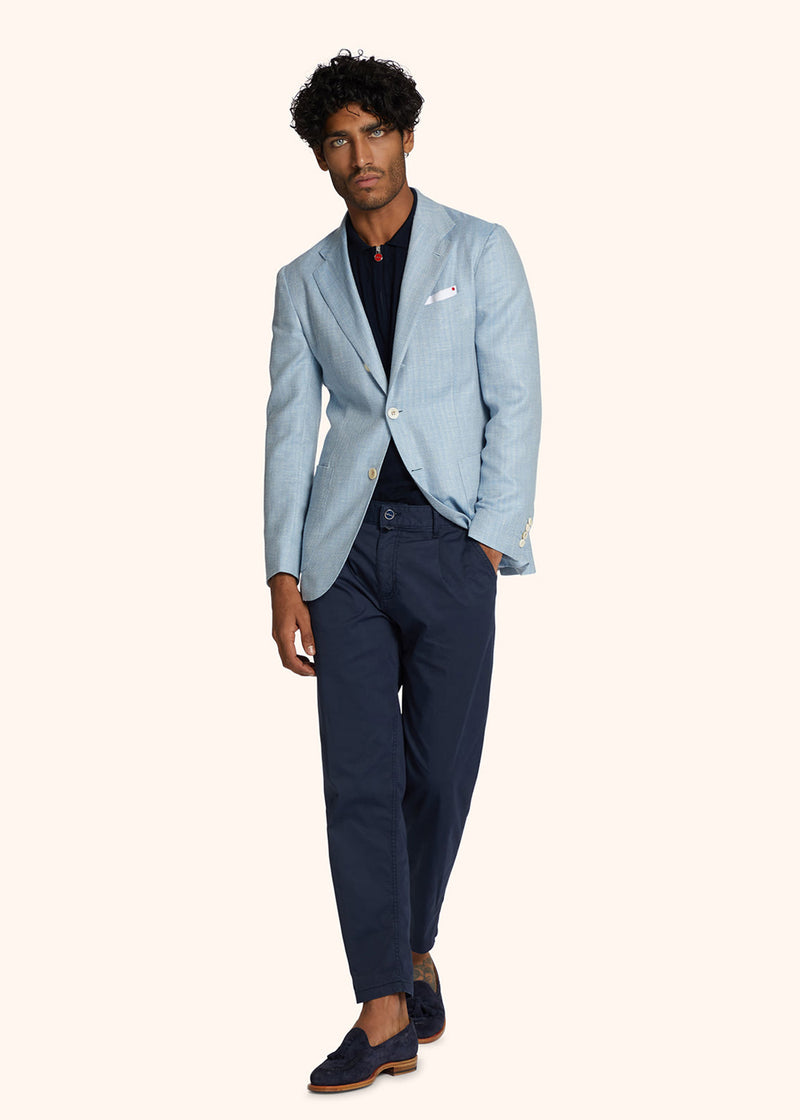Kiton sky blue single-breasted jacket for man, made of virgin wool - 5