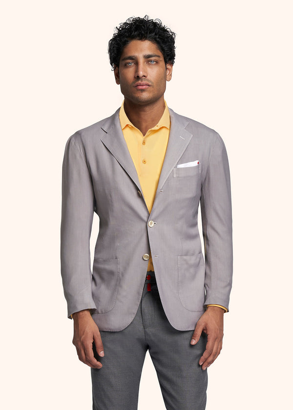 Kiton light grey single-breasted jacket for man, made of cashmere - 2