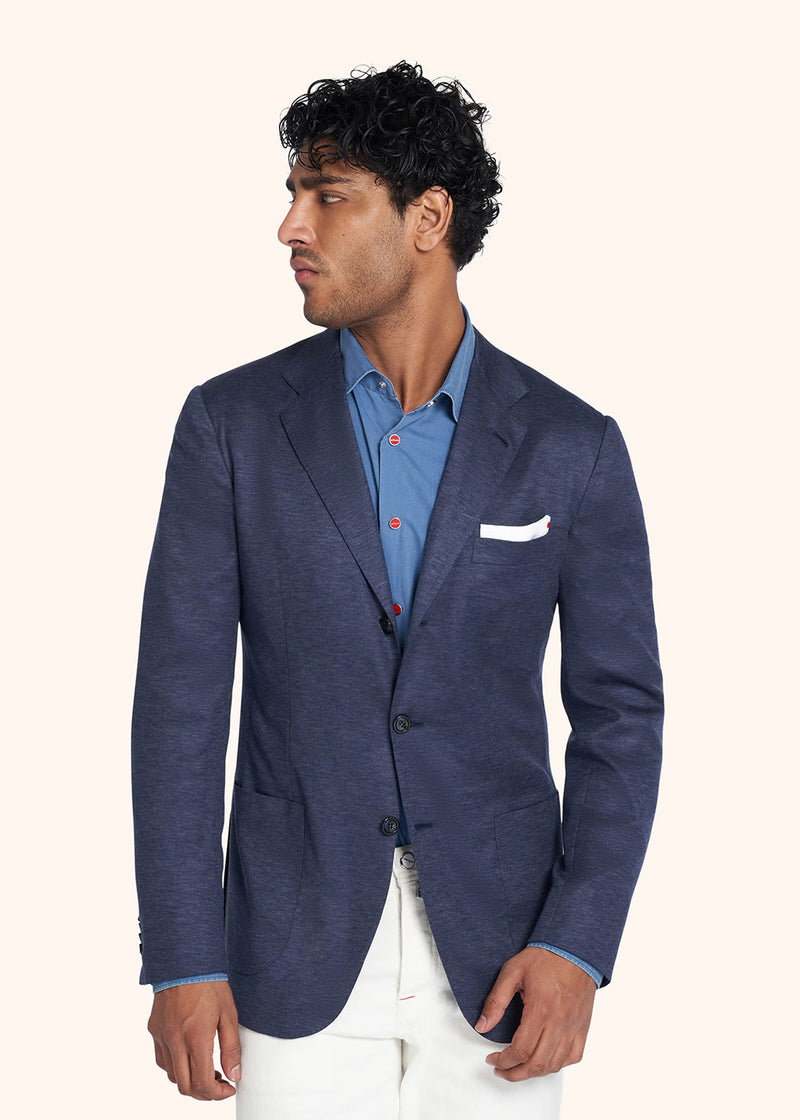 Kiton blue single-breasted jacket for man, made of cashmere - 2