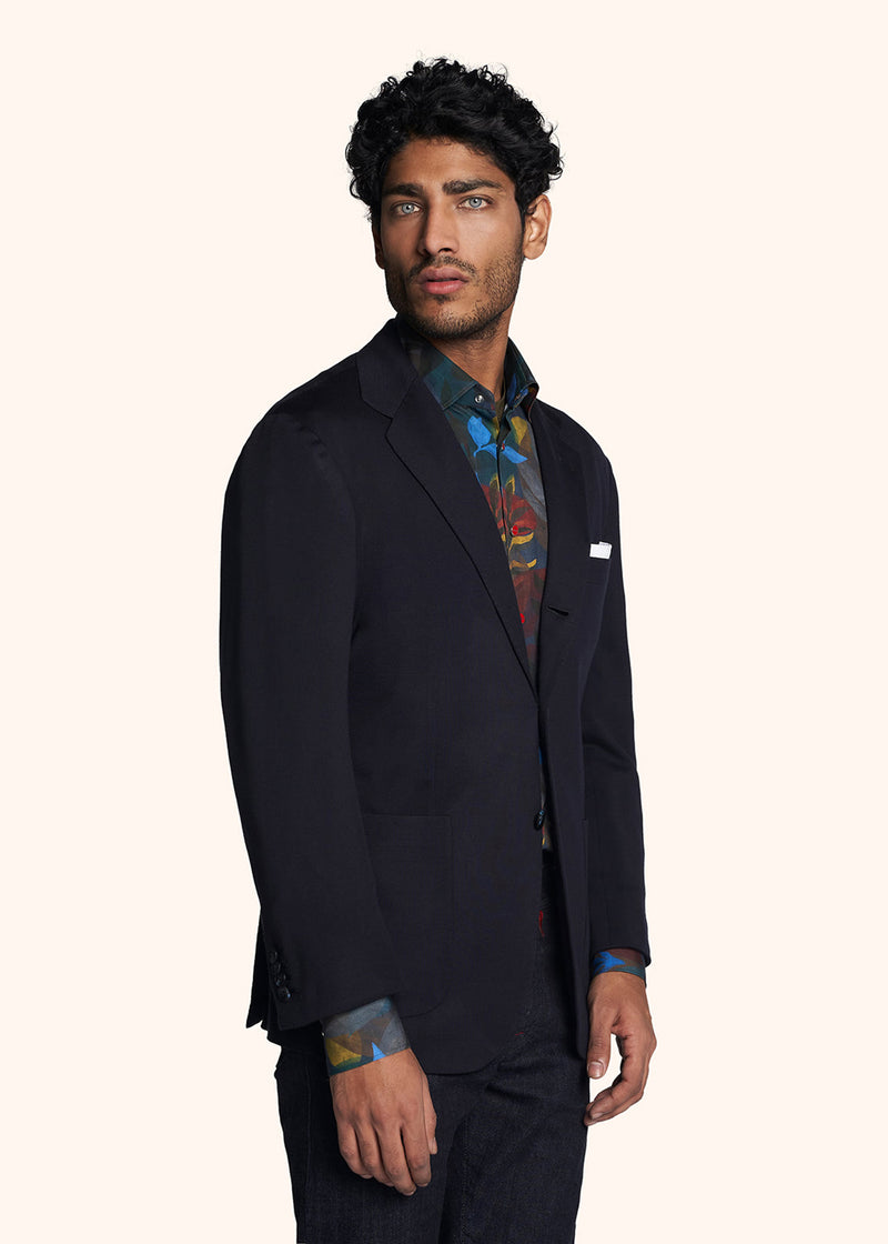 Kiton blue single-breasted jacket for man, made of virgin wool - 2