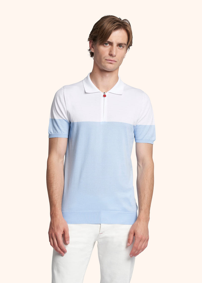 Kiton white/sky jersey poloshirt for man, made of cotton - 2