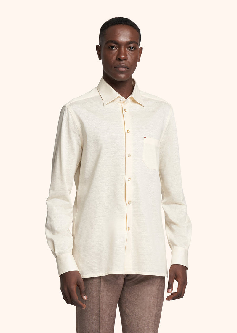 Kiton cream white shirt for man, made of linen - 2